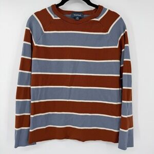 ModCloth Womens Ribbed Knit Striped Sweater Rust Blue White Size M Raglan Sleeve